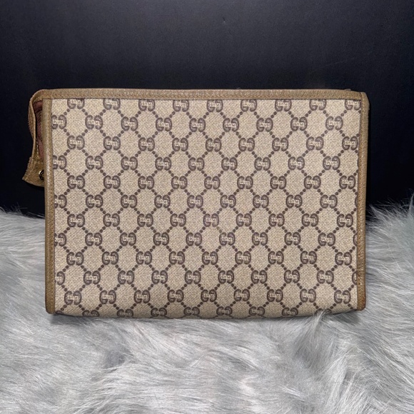 Gucci Plus Vintage Beige and Brown Monogram Pouch - Picture 4 of 12